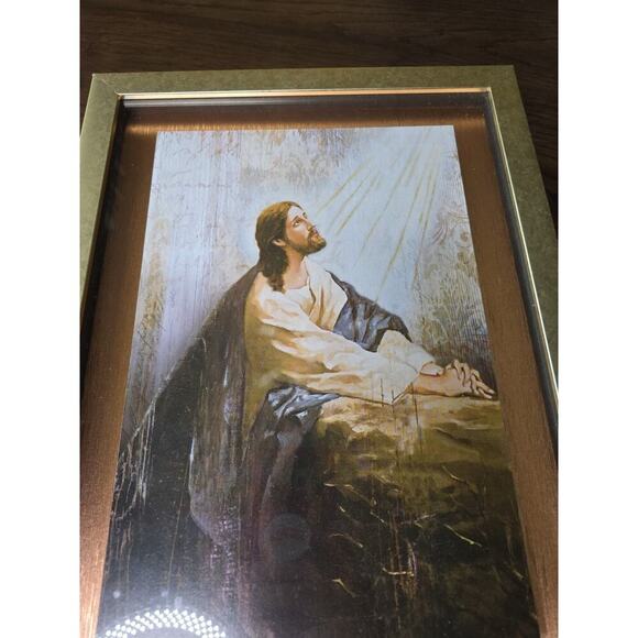 Vintage Jesus Print Praying At The Garden Of Gethsemane Gold Frame 16 X 12 - Picture 2 of 16